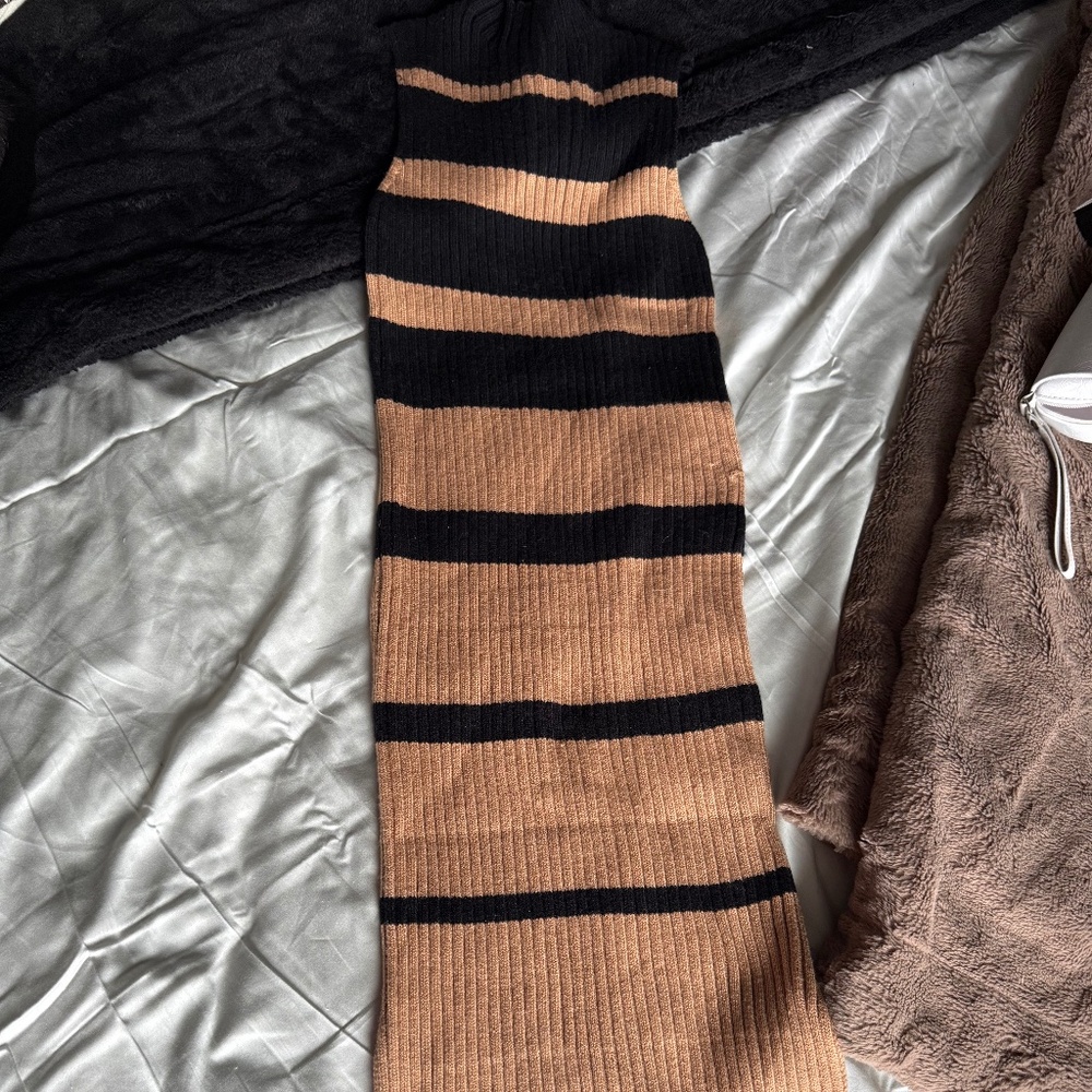 Tan and black boutique style ribbed dress